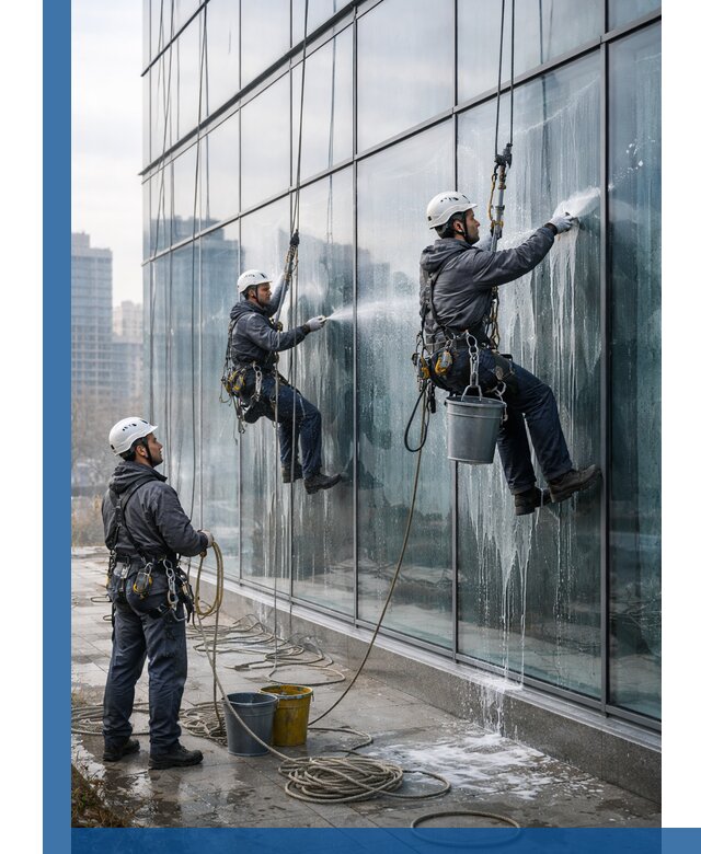 Промышленная мойка панорамных окон на высоте в Мичуринске