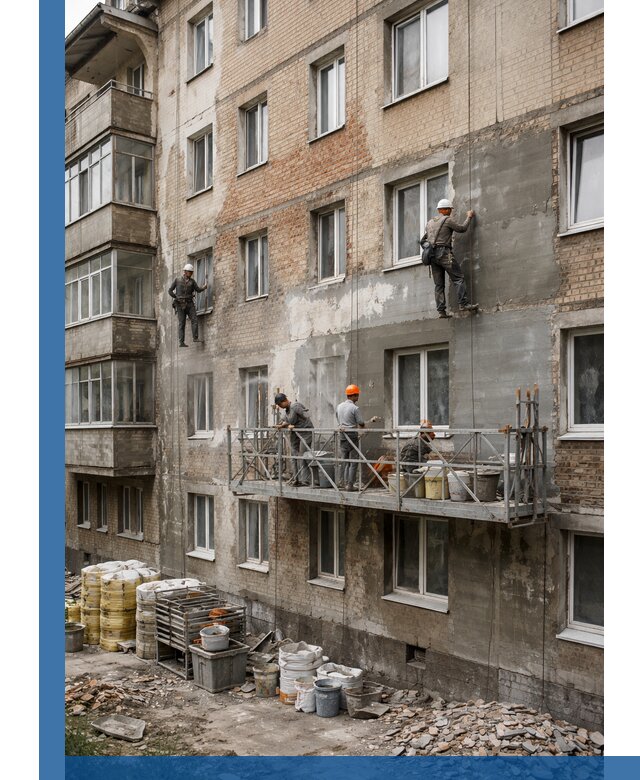 Капитальный ремонт фасада в Мичуринске с восстановлением и гидроизоляцией