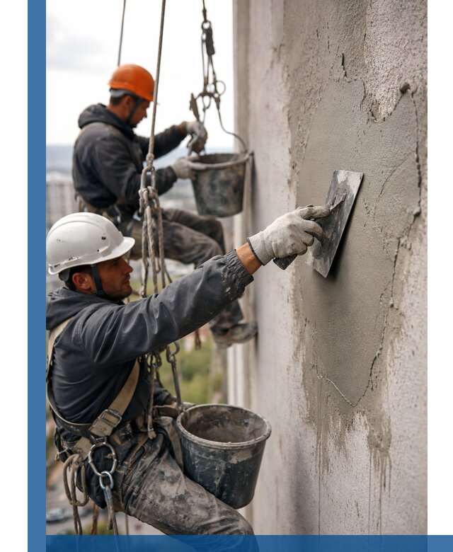 Штукатурка фасада на высоте в Мичуринске профессиональные работы