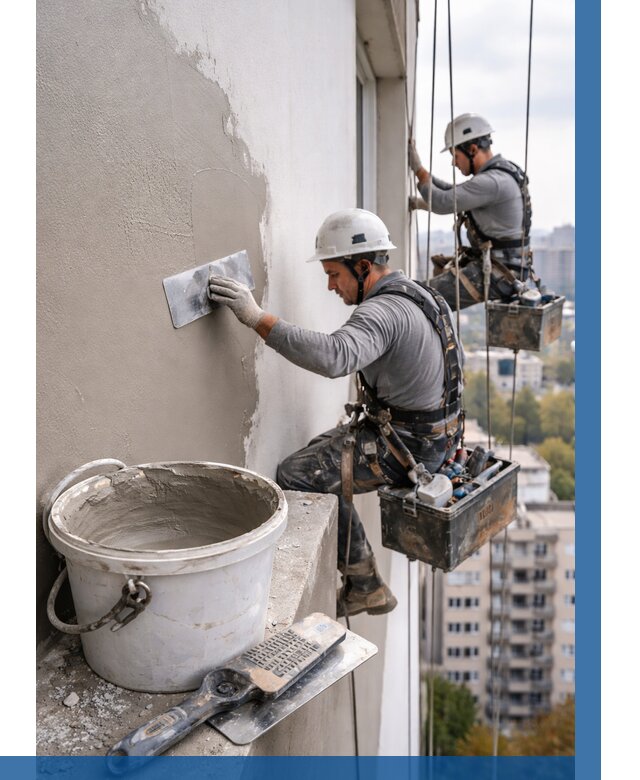 Шпаклевка фасада на высоте в Мичуринске от 725 р. | ВЫСОТНИК-Мчр