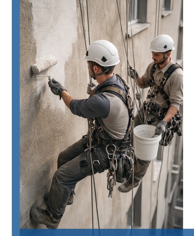 Грунтовка фасада на высоте в Мичуринске промышленными альпинистами