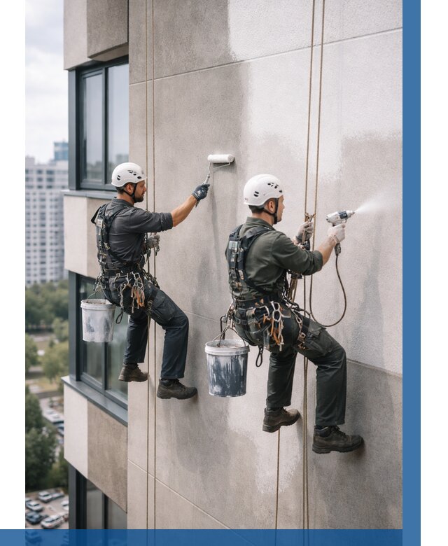 Покраска фасада альпинистами в Мичуринске от 311 р. | ВЫСОТНИК-Мчр