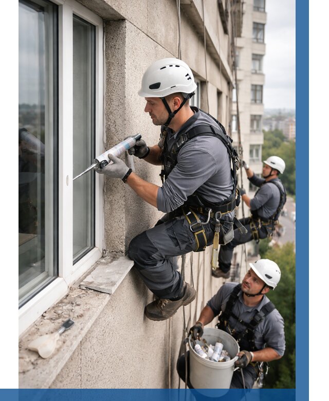 Герметизация оконных швов снаружи в Мичуринске от 1553 р. | ВЫСОТНИК-Мчр