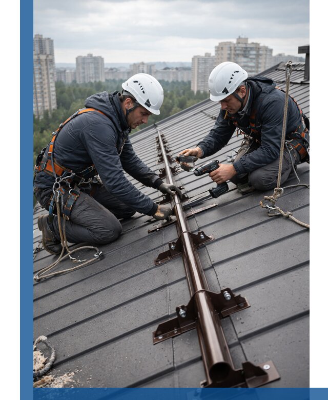 Монтаж снегозадержателей на кровле зданий в Мичуринске под ключ