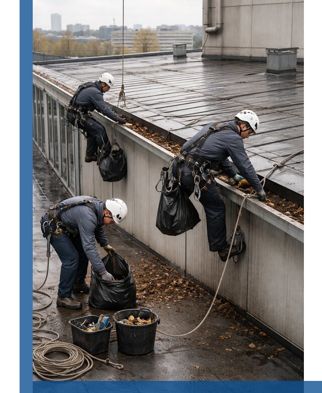 Очистка кровли по периметру в Мичуринске силами промышленных альпинистов