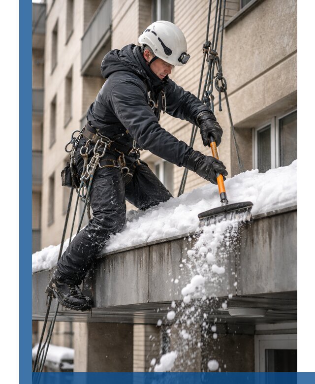 Очистка козырьков от снега в Мичуринске круглогодично безопасно