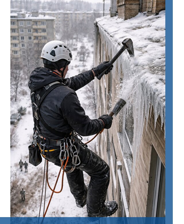 Сбивание сосулек с крыши в Мичуринске по цене от 4659 р. | ВЫСОТНИК-Мчр