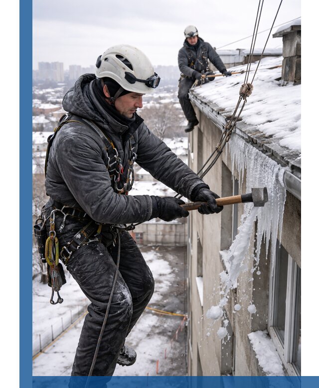 Сбивание и удаление сосулек с крыши в Мичуринске безопасно