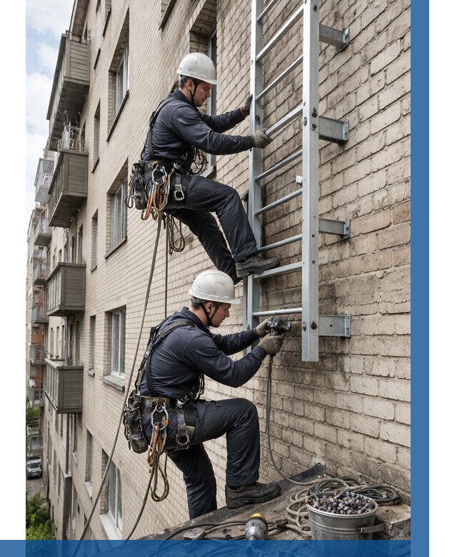 Монтаж пожарной лестницы в Мичуринске от 25885 р заказать у ВЫСОТНИК-Мчр