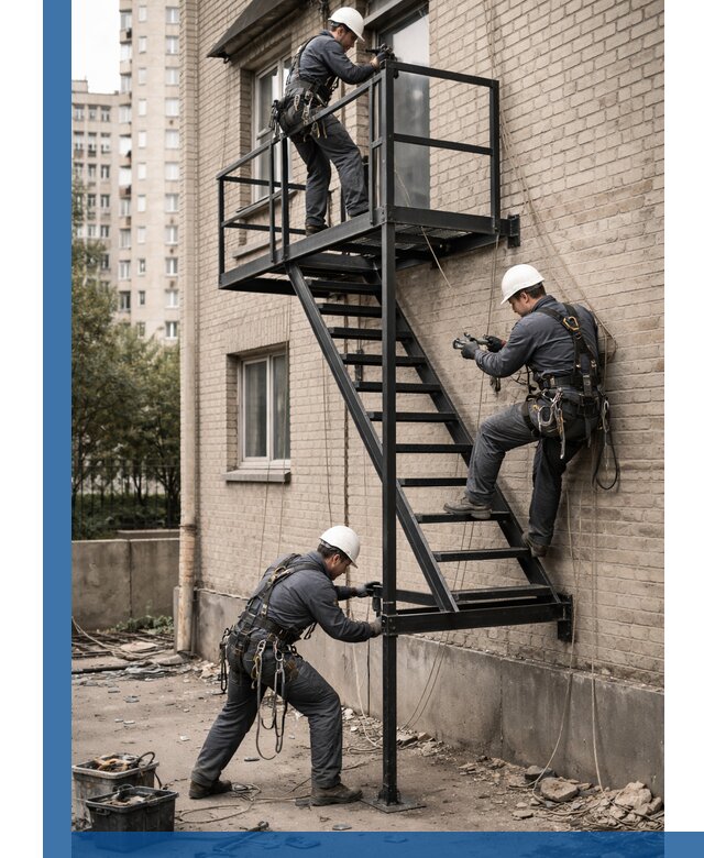 Монтаж пожарной лестницы в Мичуринске, установка и крепление