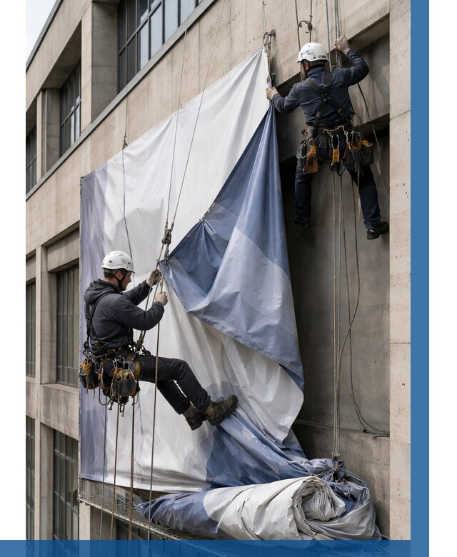 Демонтаж баннеров с фасада в Мичуринске от 4659 р. | ВЫСОТНИК-Мчр