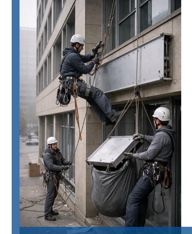 Демонтаж рекламной вывески с высотными работами в Мичуринске