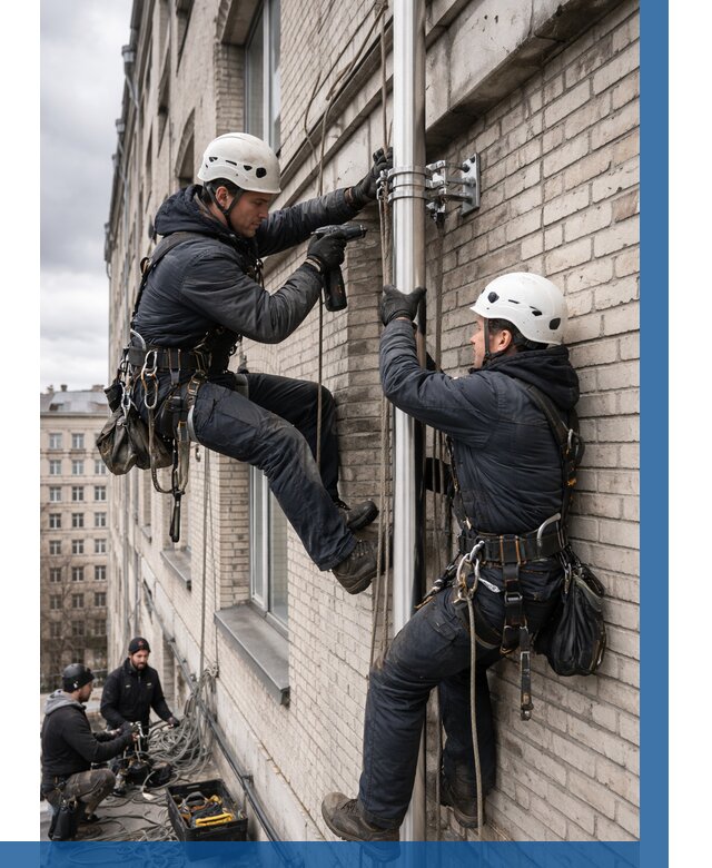 Монтаж флагштока на здании в Мичуринске от 6730 р. | ВЫСОТНИК-Мчр