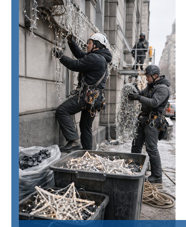 Демонтаж новогоднего оформления и гирлянд в Мичуринске