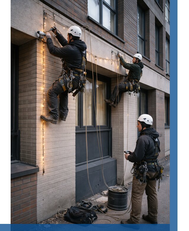 Монтаж гирлянд на фасаде в Мичуринске от 3624 р. | ВЫСОТНИК-Мчр