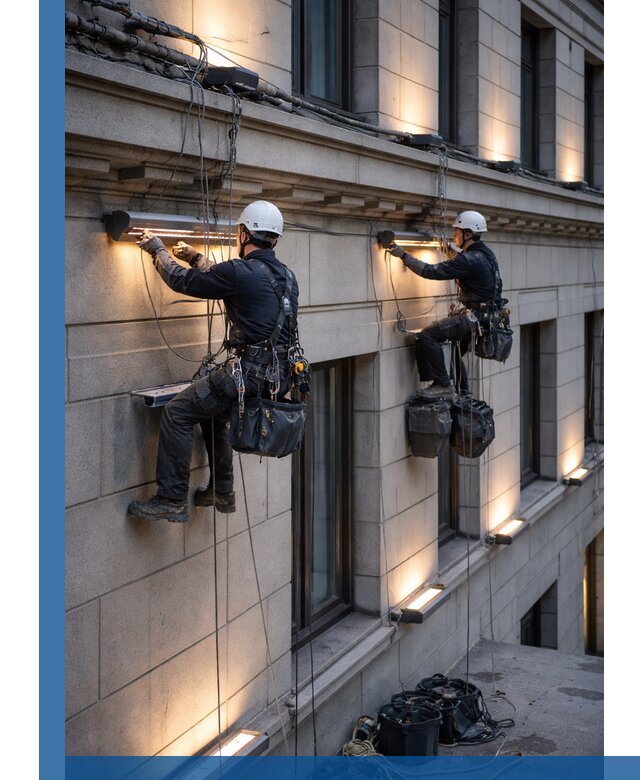 Монтаж архитектурной подсветки фасадов зданий в Мичуринске