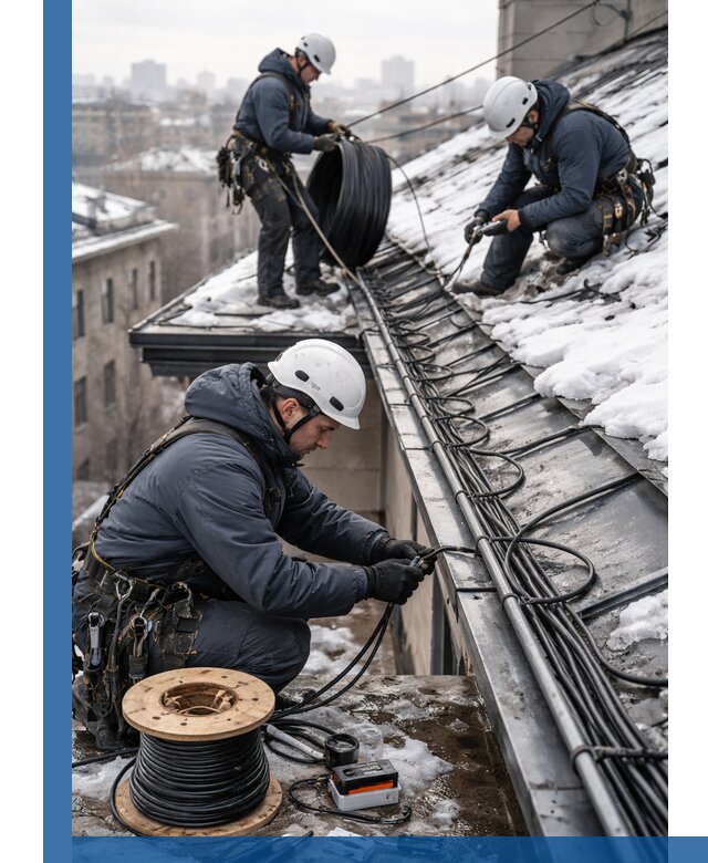 Монтаж греющего кабеля на кровле в Мичуринске под ключ