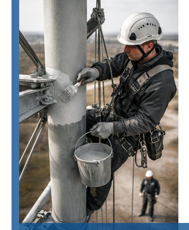 Покраска мачт связи в Мичуринске промышленными альпинистами
