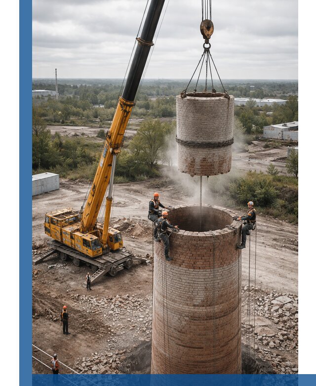 Демонтаж дымовой трубы в Мичуринске с гарантиями безопасности