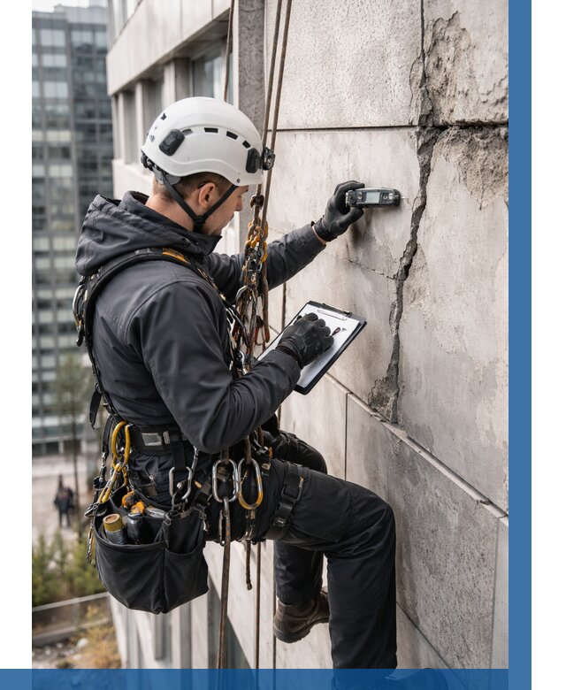 Обследование фасада альпинистами в Мичуринске от 124 р. | ВЫСОТНИК-Мчр