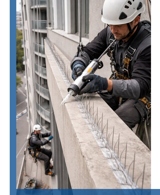 Установка шипов от птиц на фасадах и кровлях в Мичуринске